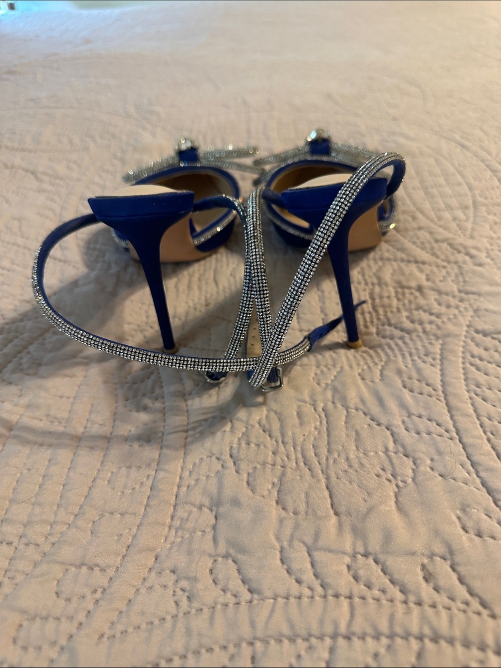 Blue Pointed-Toe Rhinestone Slingback Heels - Picture 3 of 4